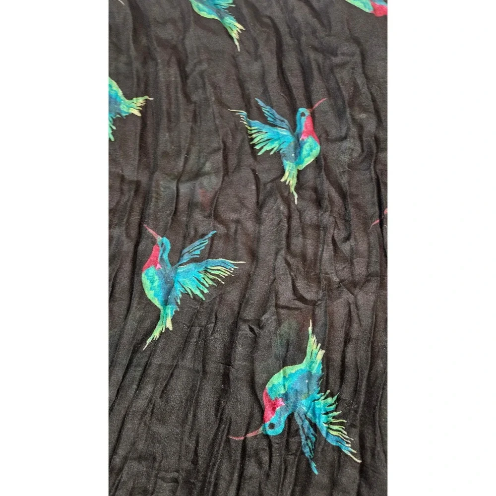 Lane Bryant Hummingbird Print Scarf Black Viscose Tassel Trim Lightweight Wrap